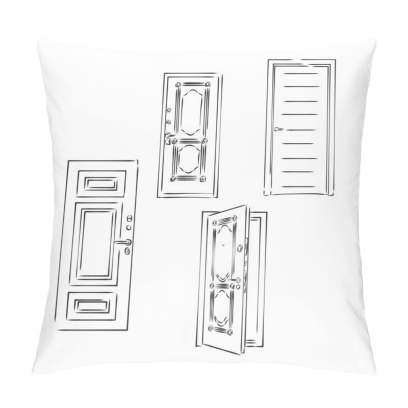 Personality  Doors Collection Of Isolated Illustration In Simple Black Lines Pillow Covers