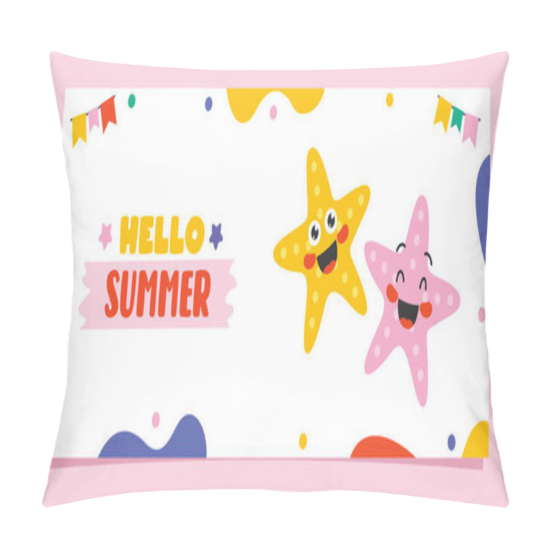 Personality  Flat Summer Banner With Cartoon Character Pillow Covers