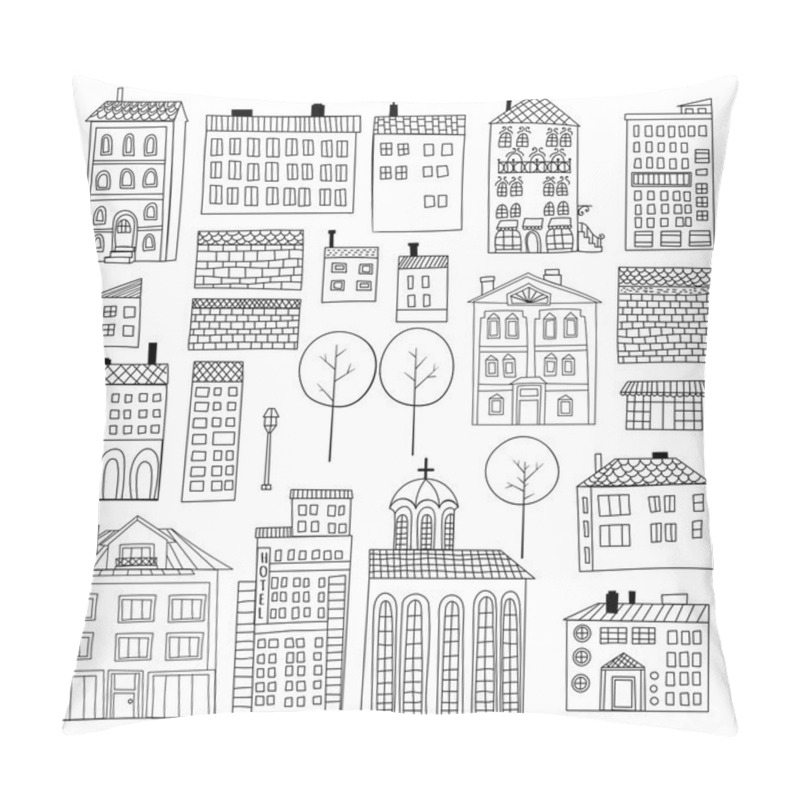 Personality  Set Of Doodle Houses Pillow Covers