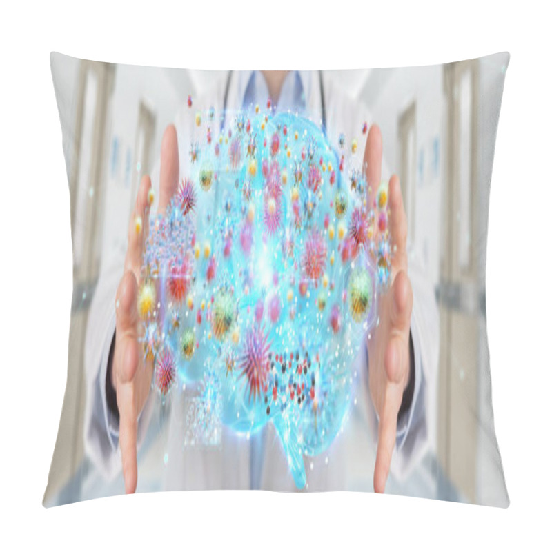 Personality  Doctor On Blurred Background Using Digital Nanobot Virus 3D Rendering Pillow Covers