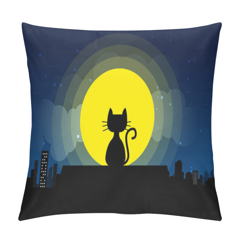 Personality  Cat Sitting On A Roof Background Of The Moonlight Pillow Covers