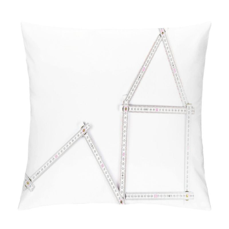 Personality  White Meter Tool Forming A House On White  Background Pillow Covers