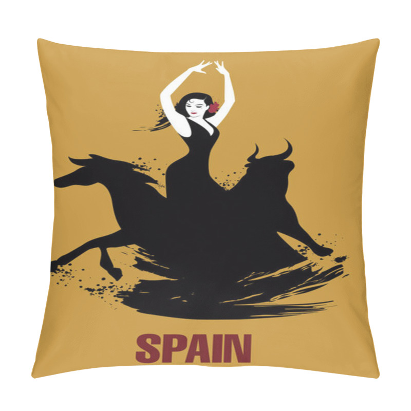 Personality  Spanish Dancer, Bull And Horse. Vector Illustration Pillow Covers