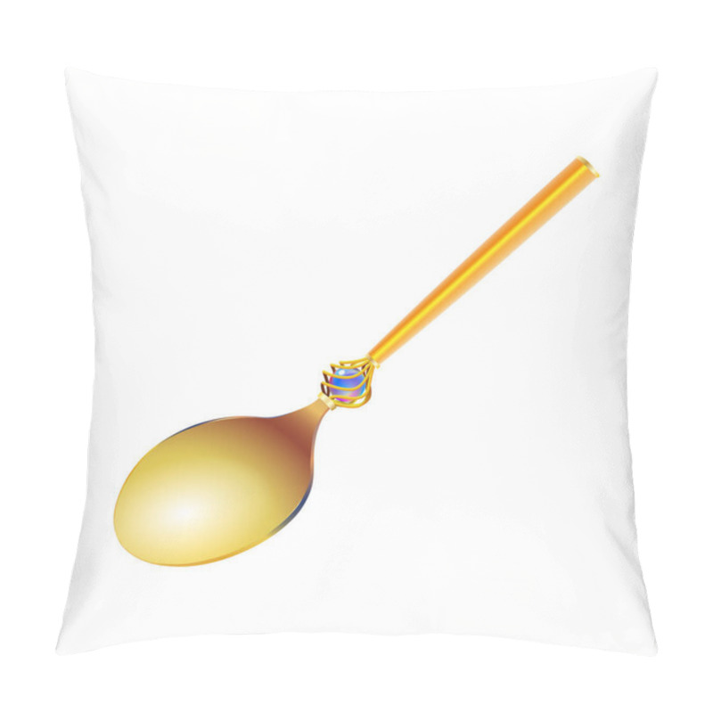 Personality  Vintage Gold Spoon With A Holidays Ornament In Form Of Braided Fabulous Pearl Isolated On Light Background. Vector Cartoon Close-up Illustration. Pillow Covers