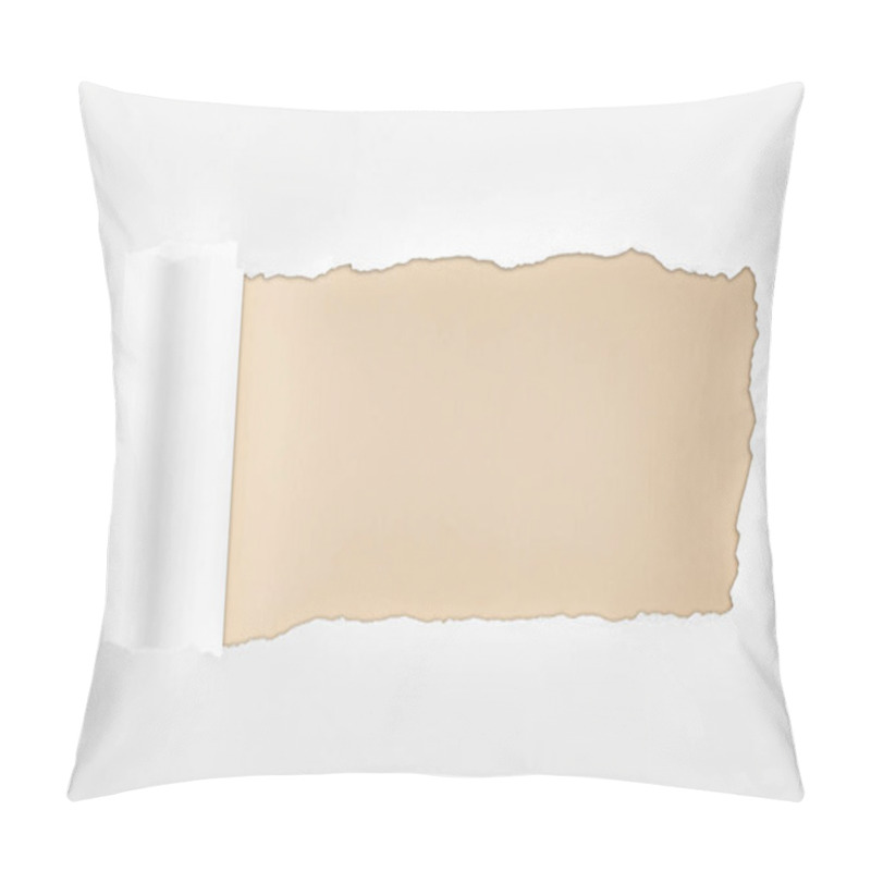 Personality  Tattered Textured White Paper With Rolled Edge On Beige Background  Pillow Covers