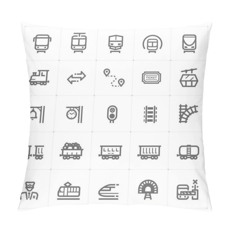 Personality  Icon Set - Train And Transport Outline Stroke Vector Illustration On White Background Pillow Covers