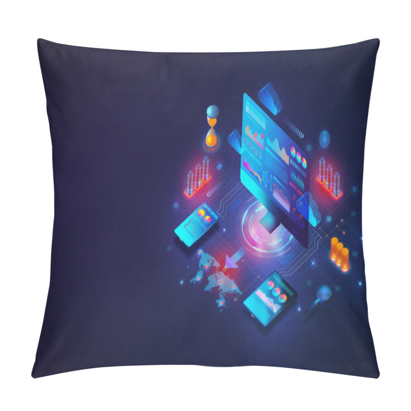 Personality  Business Intelligence And Business Analytics Concept - Set Of Methodologies And Technologies That Transform Raw Data Into Useful Information Used To Gain Business Insights - 3D Illustration Pillow Covers