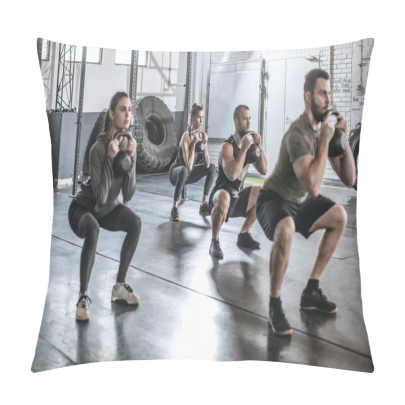 Personality  Sportsmen And Sportswomen Lifting Weights At Gym Pillow Covers