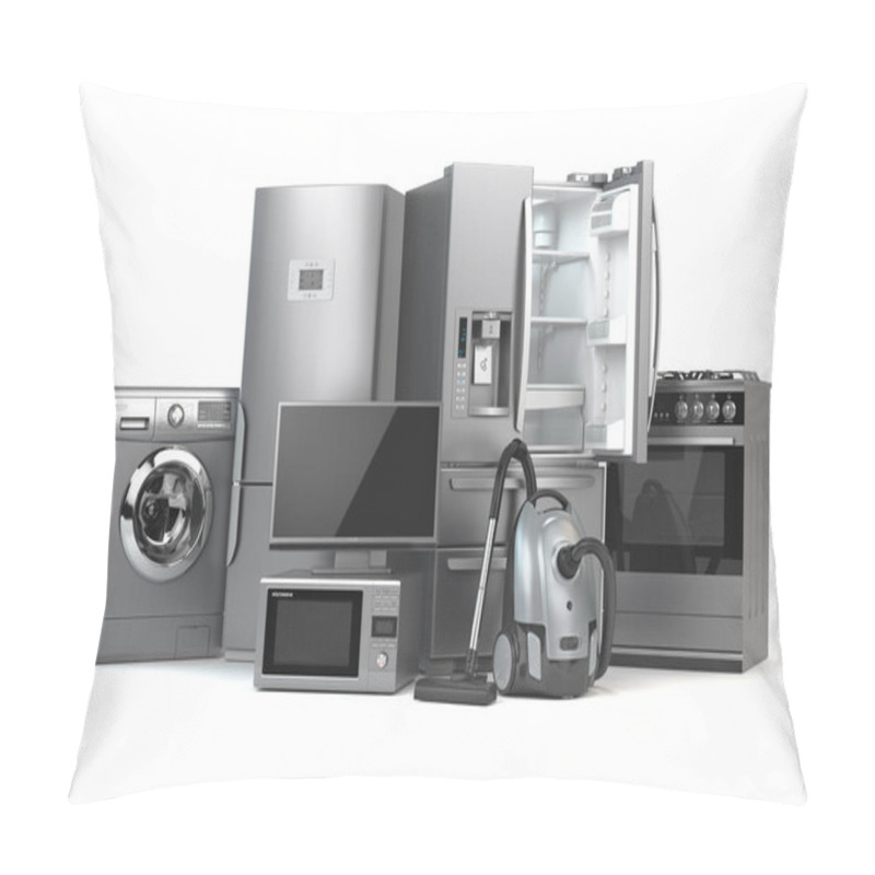 Personality  Home Appliances. Set Of Household Kitchen Technics Isolated On W Pillow Covers