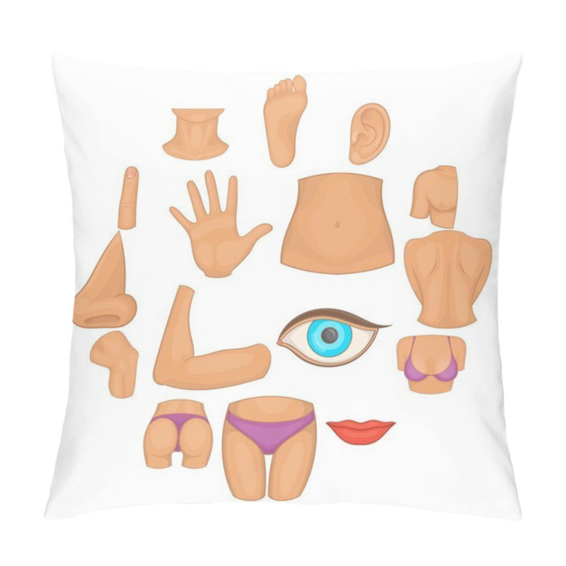 Personality  Body Parts Icons Set, Cartoon Style Pillow Covers