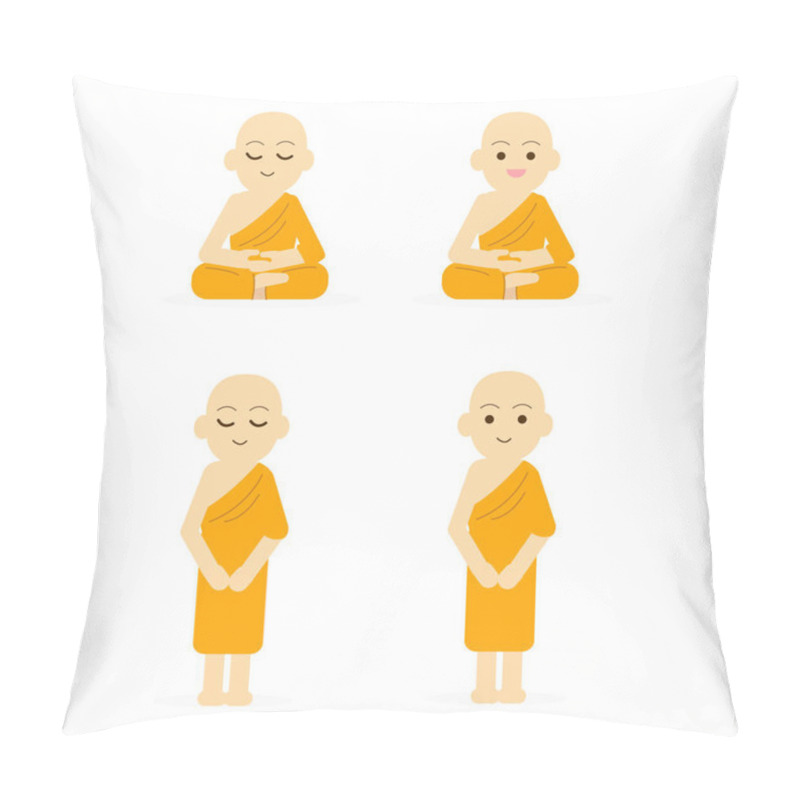 Personality  Monk Cartoon Set Peaceful Isolated White Background.Buddha Character Set Vector Illustration Pillow Covers