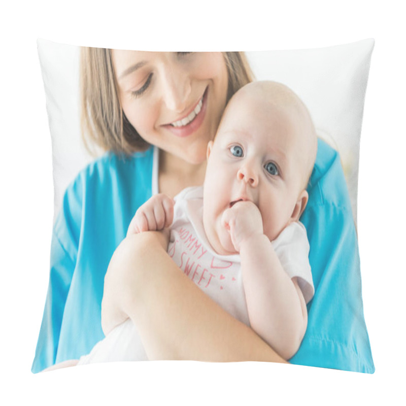 Personality  Attractive And Young Mother Holding Her Child In Hospital  Pillow Covers