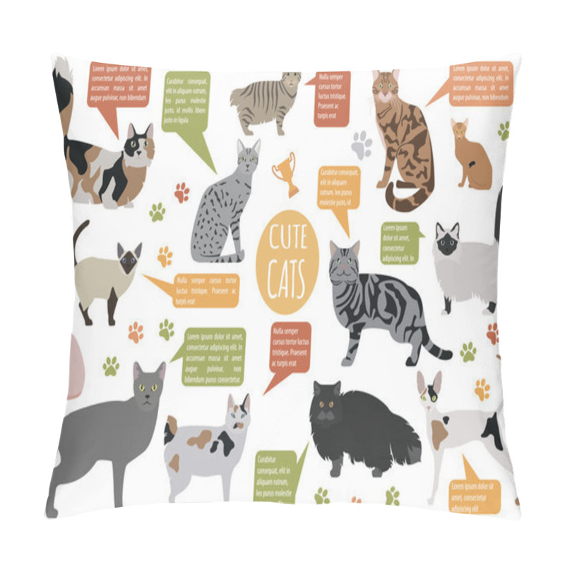 Personality  Cat Characters And Vet Care Icon Set Flat Style Pillow Covers