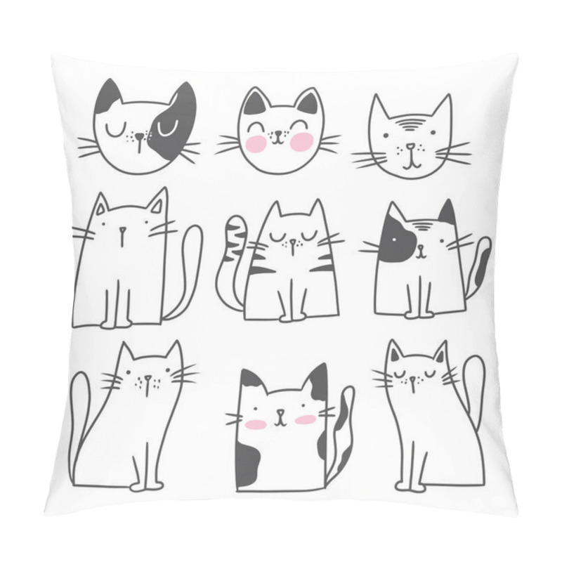 Personality  Cute Cat Doodle Style Illustrations. Set Of Funny Hand Drawn Cats. Pillow Covers