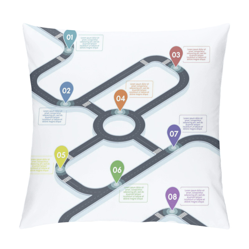 Personality  Isometric Roadmap. City Street Road Map Infographic, 3d Road Timeline Concept Vector Background Illustration. Highway Road Navigation Map Pillow Covers