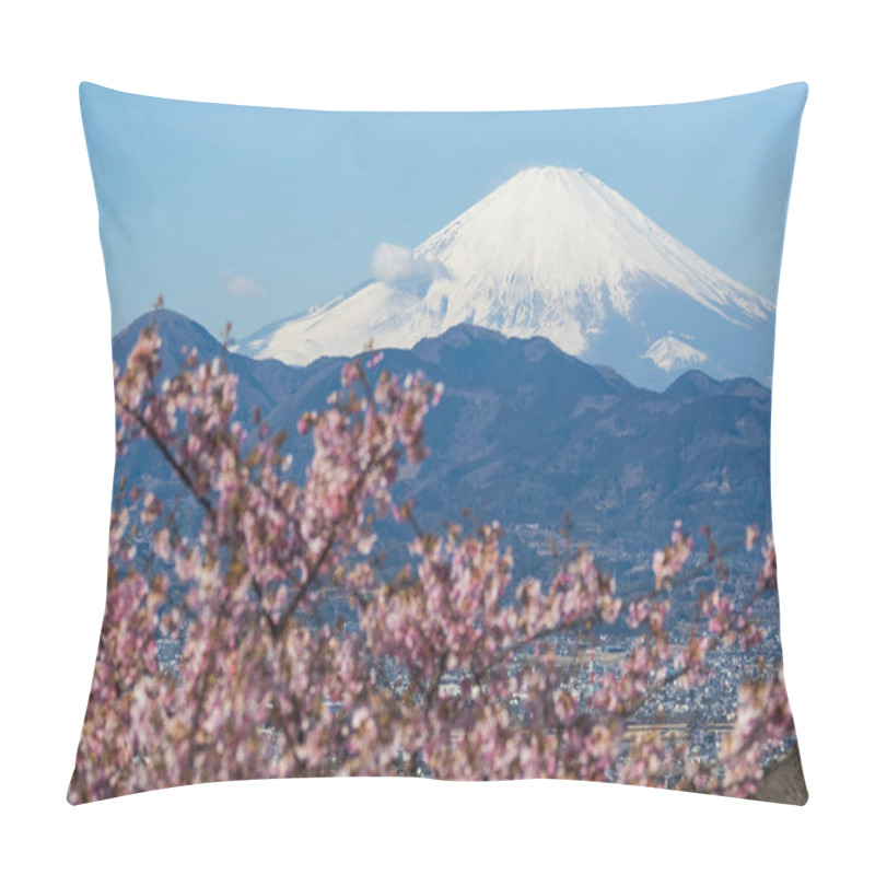 Personality  Kawazu Sakara And Mountain Fuji In Spring Season Pillow Covers