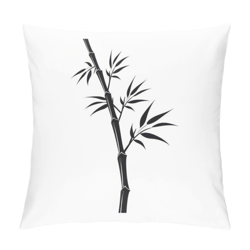 Personality  A Minimalist Black And White Illustration Of A Bamboo Stalk With Delicate Leaves, Exuding Tranquility And Nature's Elegance. Pillow Covers