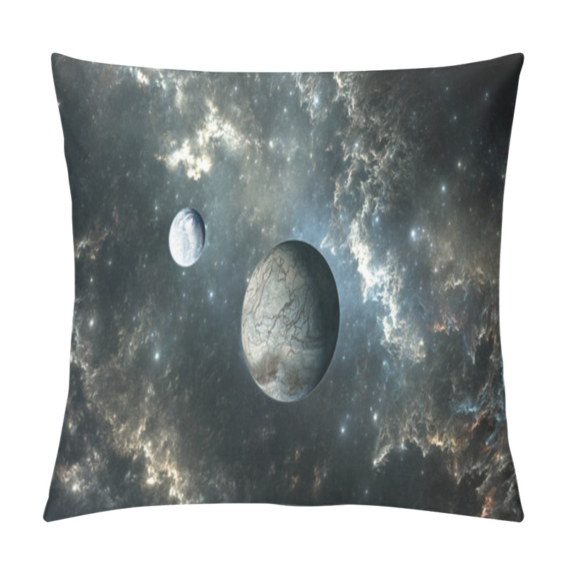 Personality  Icy Moon Of Extrasolar Planet With Stars On Nebula Background, 3D Illustration Pillow Covers