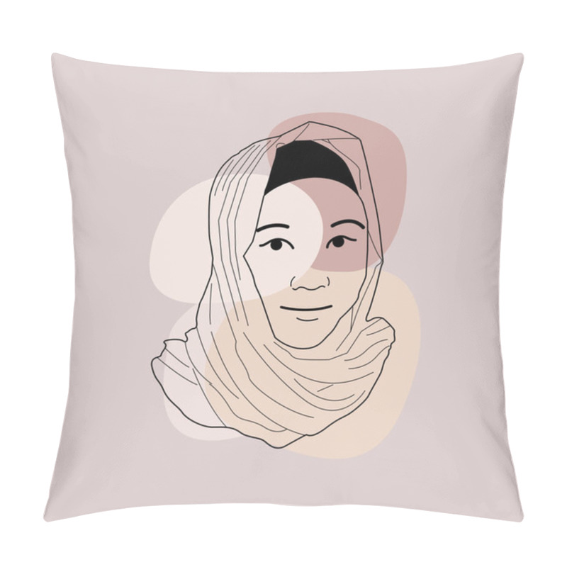 Personality  Arabic Hijab Woman. Modern Abstract Fashion Face Muslim Girl Perfect For Social Media Templates, Wall Art, Posters. Vector Illustration. Pillow Covers