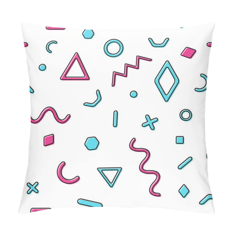 Personality  Vector Seamless Retro Comic Memphis Pattern With Geometric Elements. Chaotic Trendy Geometry In Minimalistic Flat Style. Suitable For Posters, Covers, Prints. Pillow Covers