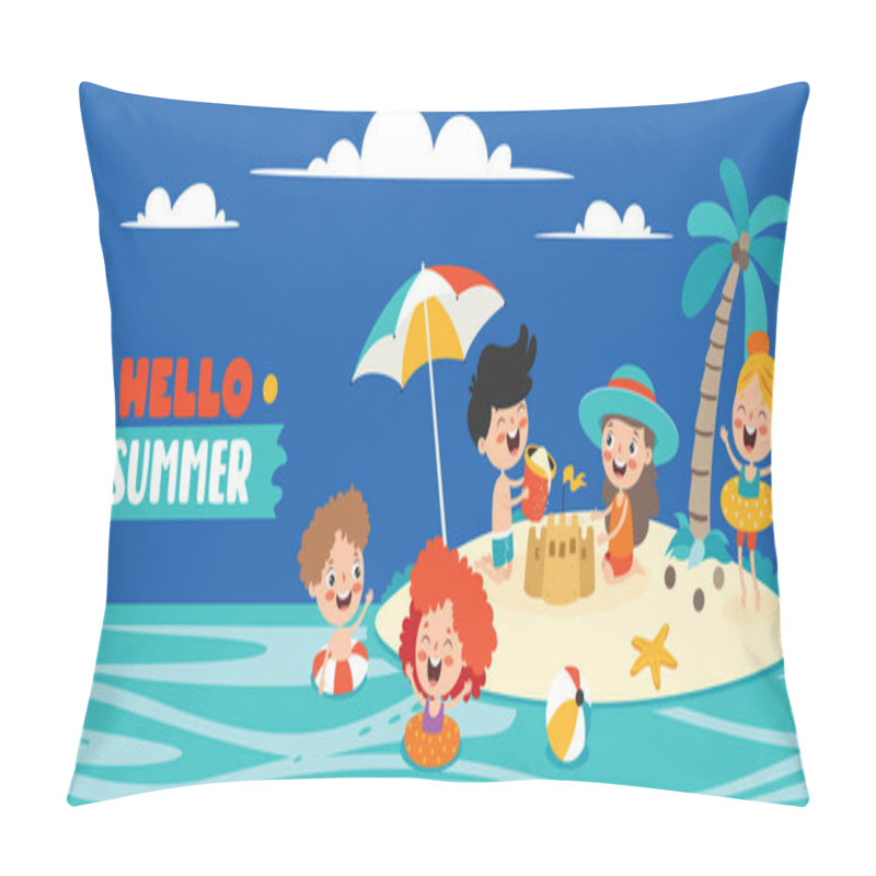 Personality  Flat Summer Banner With Cartoon Character Pillow Covers