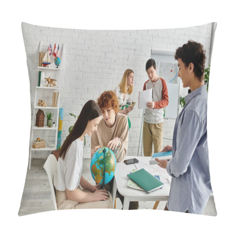 Personality  Teenagers Engage In A Passionate Discussion About Global Issues At A UN Model Event. Pillow Covers