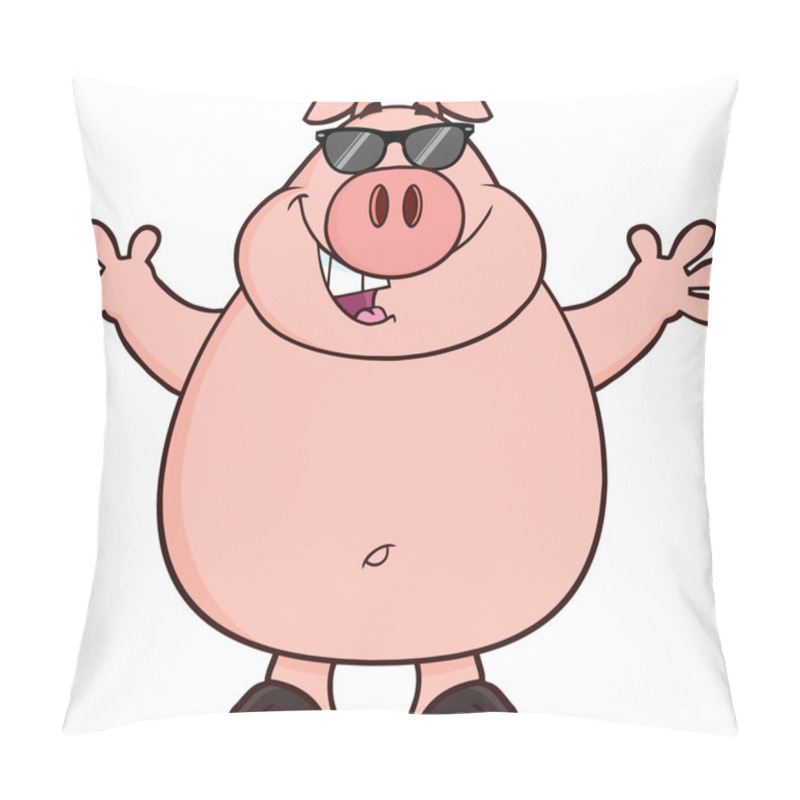 Personality  Happy Pig With Sunglasses And Open Arms For Hugging Pillow Covers