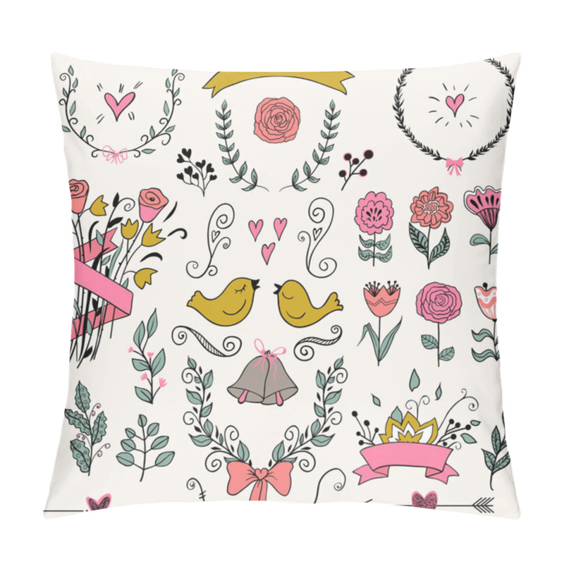 Personality  Romantic Graphic Set, Arrows, Hearts, Birds, Bells, Rings, Laurel, Wreaths, Ribbons And Bows. Pillow Covers