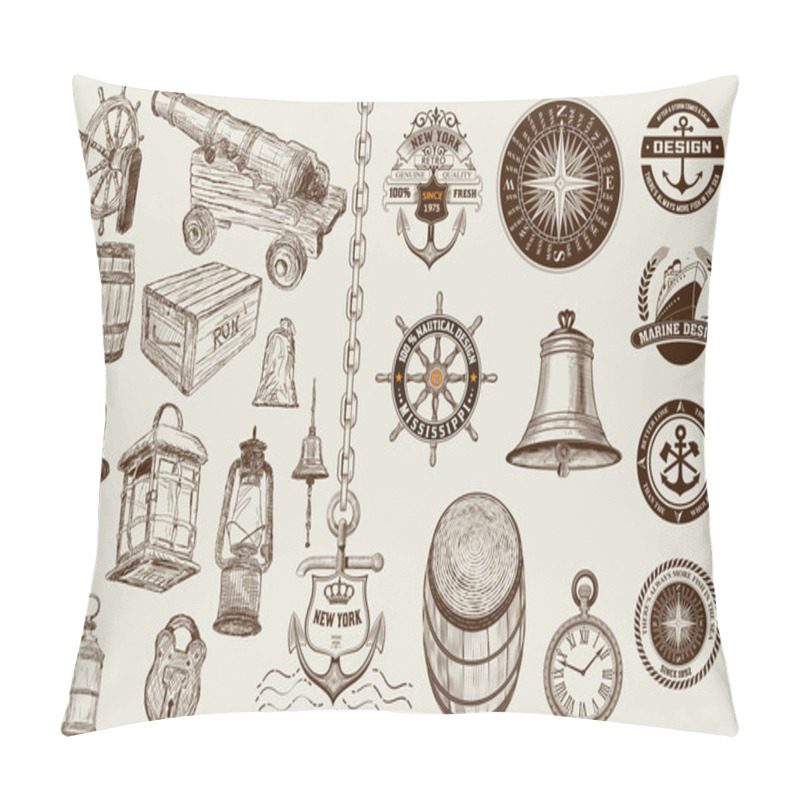 Personality  Set Of Marine And Nautical Elements. Vector Pillow Covers