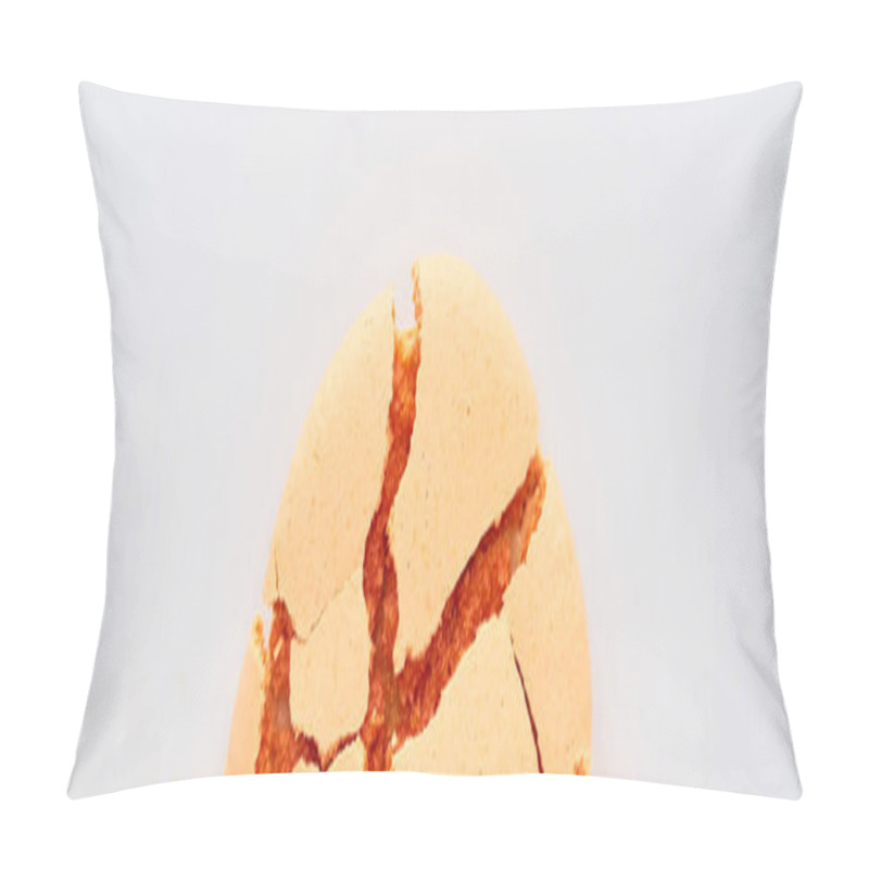 Personality  Close Up View Of Delicious Orange Smashed French Macaroon Isolated On White, Panoramic Shot Pillow Covers