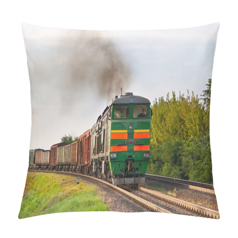 Personality  Freight Train Hauled By Diesel Locomotive. Belarusian Railway Pillow Covers