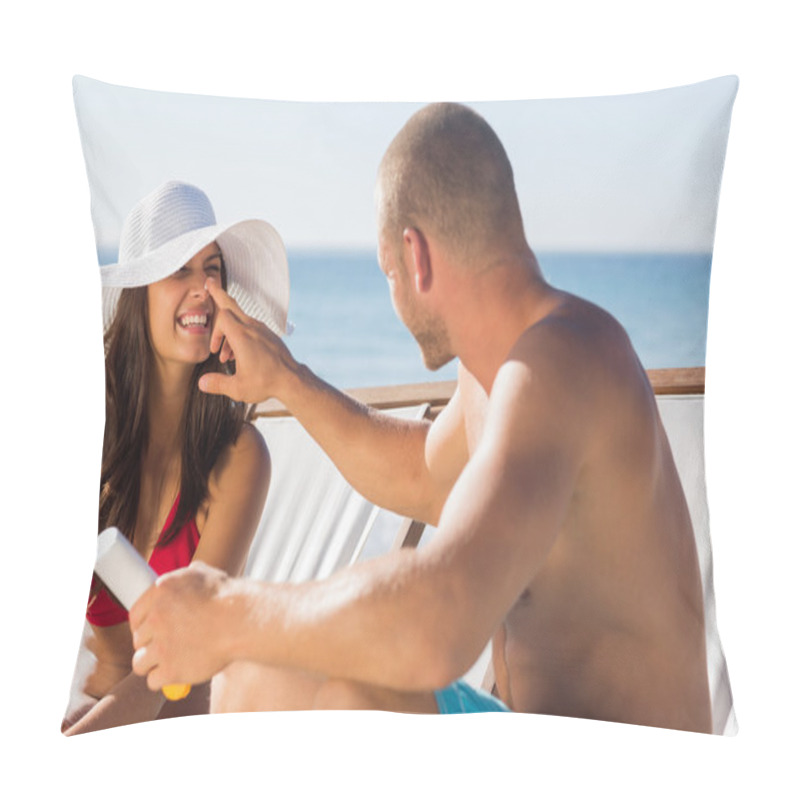 Personality  Handsome Man Applying Sun Cream On His Girlfriends Nose Pillow Covers