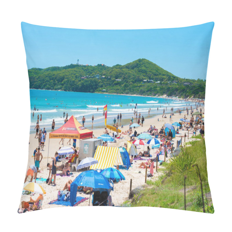 Personality  People Enjoying The Sunny Weather On The Beach At Byron Bay, NSW, Australia Pillow Covers