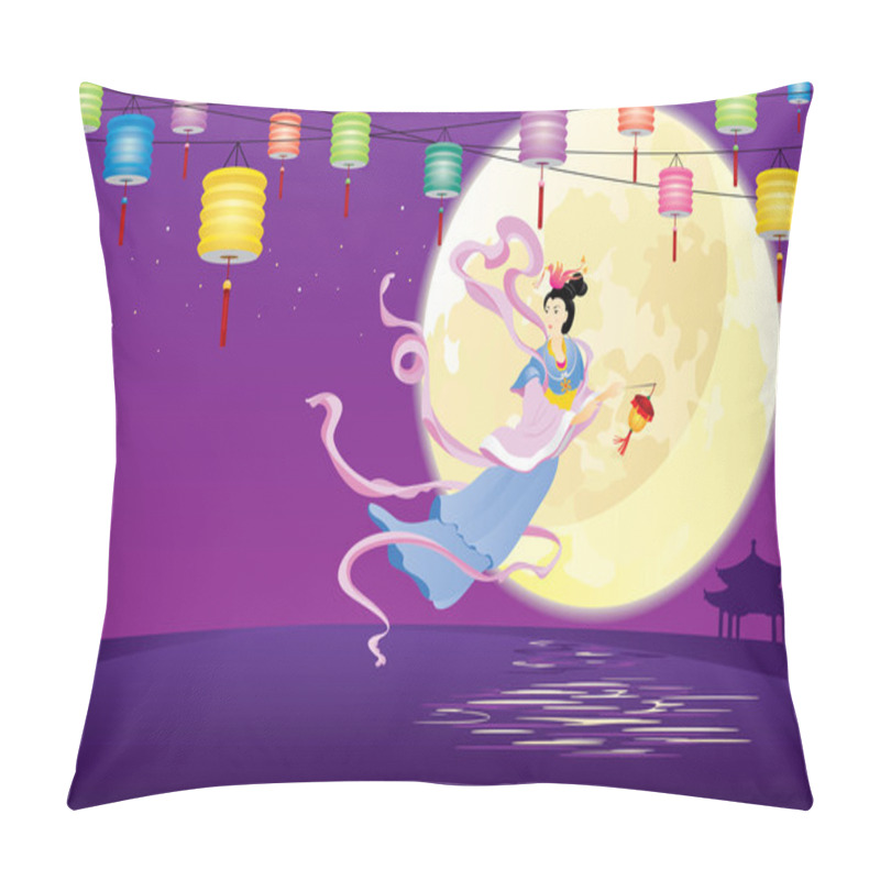 Personality  Chinese Fairy Flying To The Moon Illustration Pillow Covers