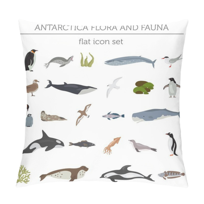 Personality  Antarctic, Antarctica,  Flora And Fauna Map, Flat Elements. Anim Pillow Covers