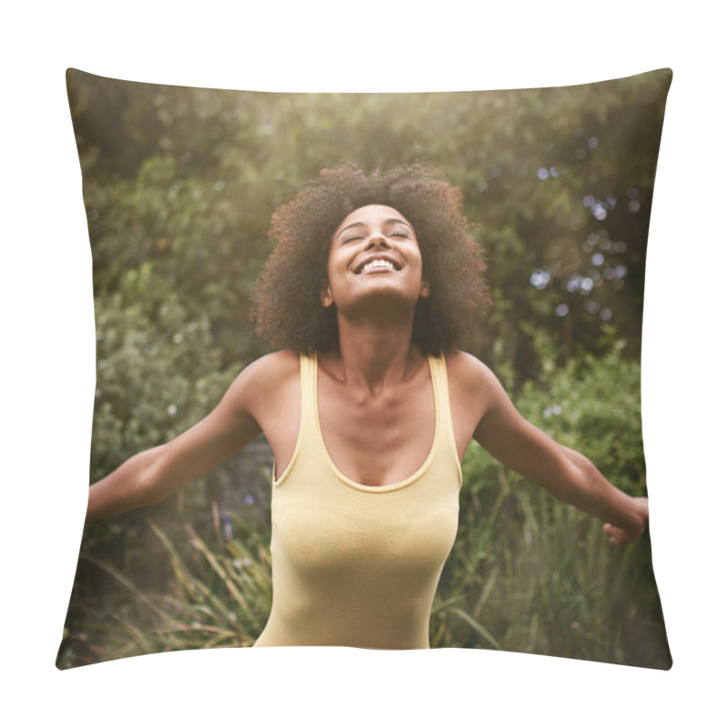 Personality  Zest For Life. A Carefree Young Woman Enjoying The Outdoors Pillow Covers