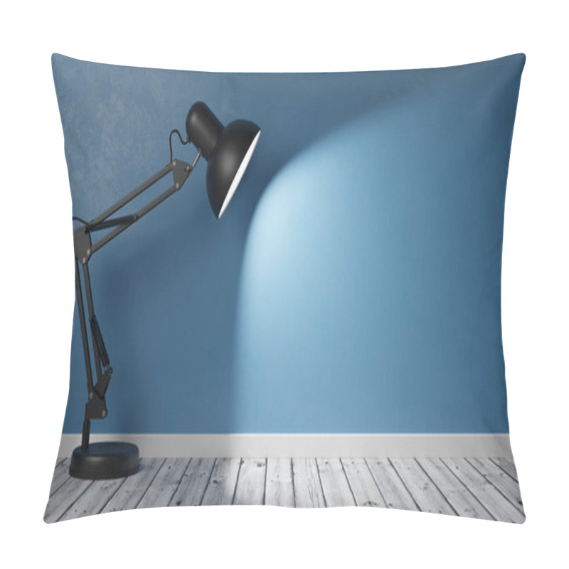 Personality  Powered On Black Desk Lamp On Wooden Floor In The Room Pillow Covers