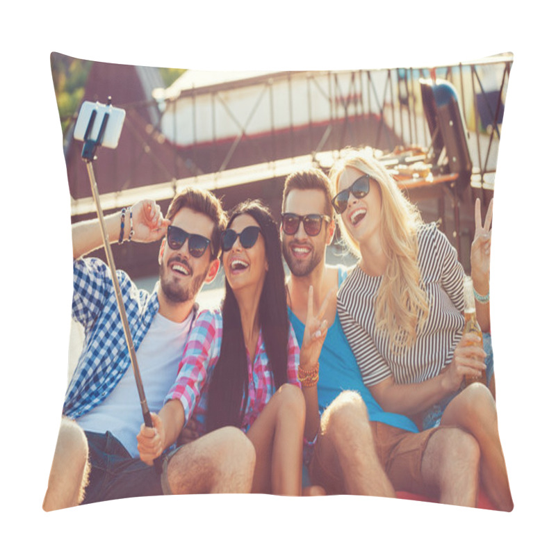 Personality  Cheerful Young People Making Selfie Pillow Covers