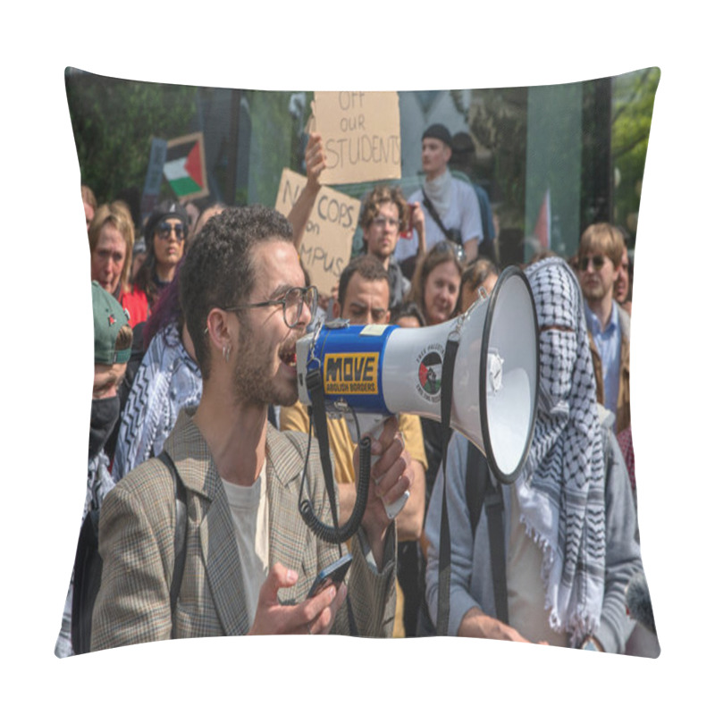 Personality  Male Protester Protesting At The Student Demonstration Free Palestinian At The UVA University Amsterdam The Netherlands 7-5-2024 Pillow Covers