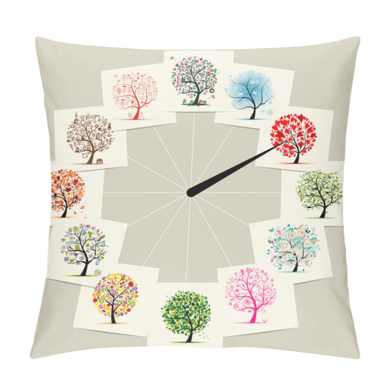 Personality  12 Months With Art Trees, Watches Concept Design Pillow Covers