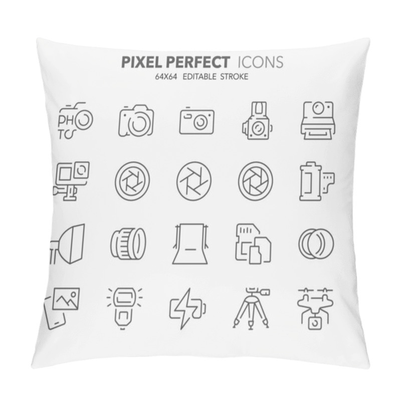 Personality  Thin Line Icons Set Of Photography. Outline Symbol Collection. Editable Vector Stroke. 64x64 Pixel Perfect. Pillow Covers