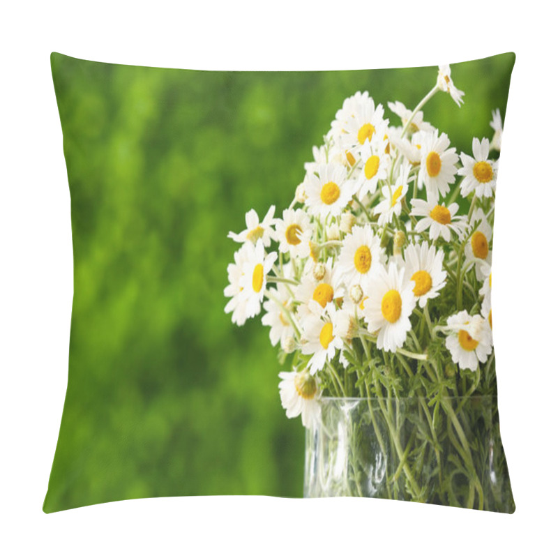 Personality  Glass Vase With Beautiful Chamomile Flowers Outdoors Pillow Covers