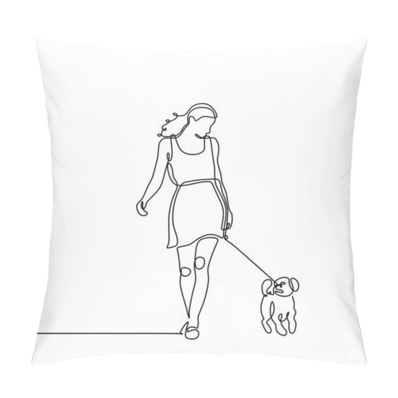 Personality  Continuous Line Drawing Of Dog And A Young Girl Walking Minimalist Design. A Concept Of Animal Pet With Care. Pillow Covers