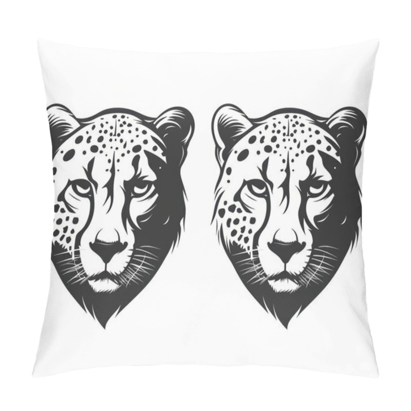 Personality  Stylized Black And White Illustration Of Two Fierce Cheetah Heads Facing Each Other. Pillow Covers