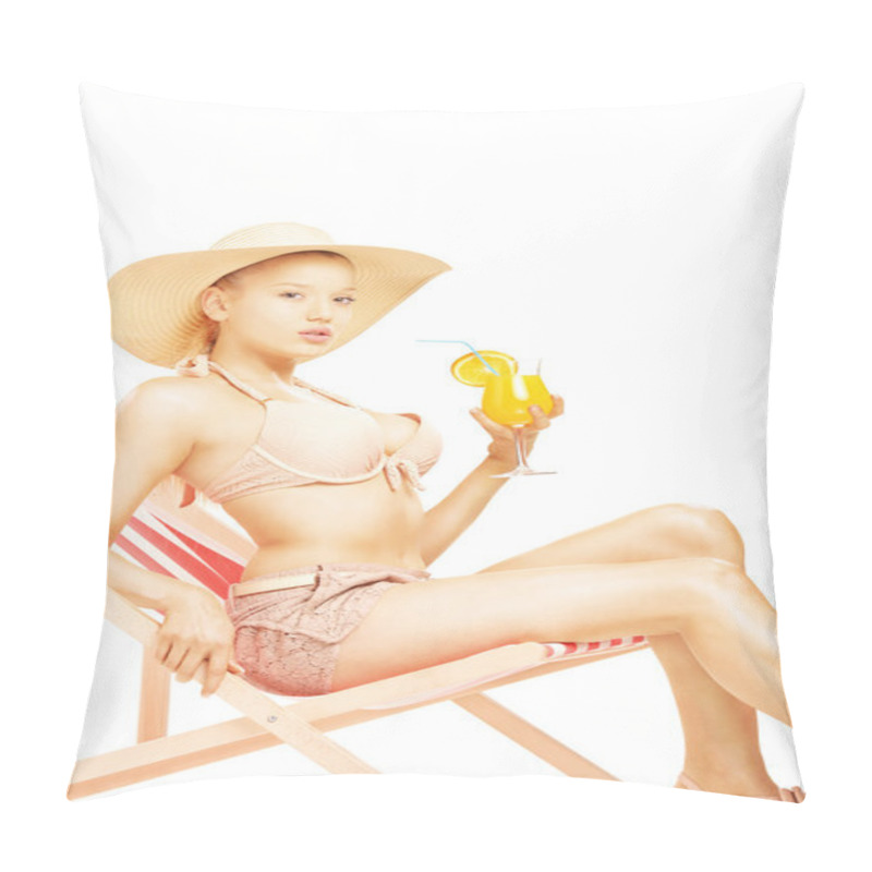 Personality  Blond Female Drinking Cocktail Pillow Covers