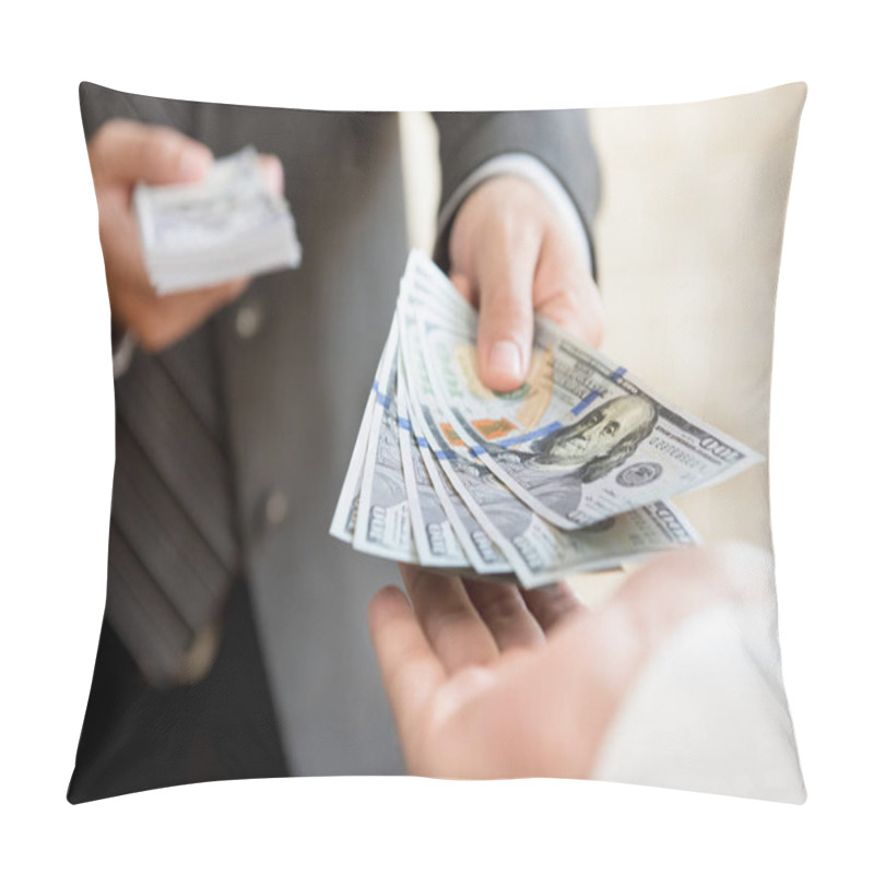 Personality  Businessman Giving (or Paying) Money To A Man, US Dollar Bills - Loan, Bribery And Financial Concepts Pillow Covers