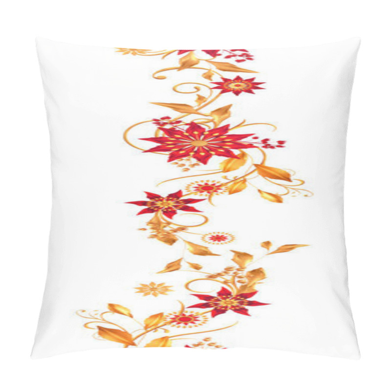 Personality  Floral Arrangement, Stylized Golden Leaves And Flowers, Shiny Berries, Delicate Curls, Geometric Shape, Paisley Elements, Seamless Pattern, 3d Rendering Pillow Covers