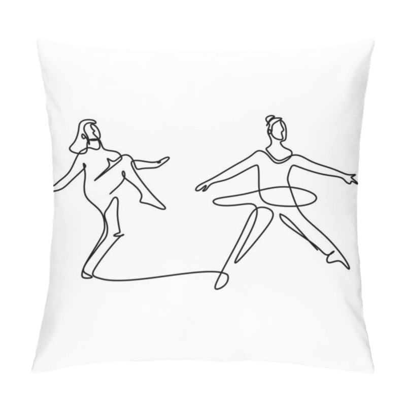 Personality  Continuous One Line Drawing Of Young Woman Practicing Ballet Dancing With A Dance Teacher At Home Isolated On White Background. Classic Ballet Dance Concept. Vector Minimalist Design Pillow Covers