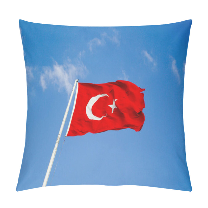 Personality  Turkish National Flag Hang On A Pole In Open Air Pillow Covers