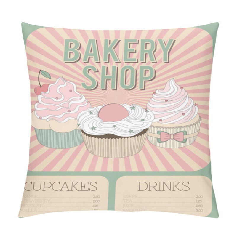 Personality  Poster In Retro Design With Delicious Cupcakes Pillow Covers